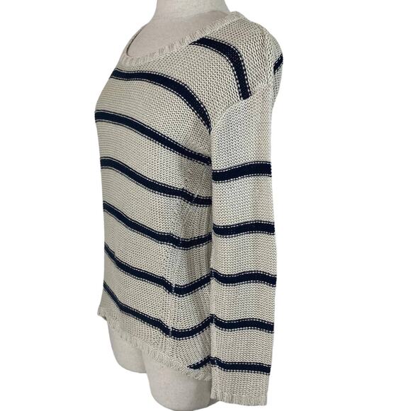 Quinn cream black striped sweater ladies small hi low long sleeve round neck - Picture 3 of 5